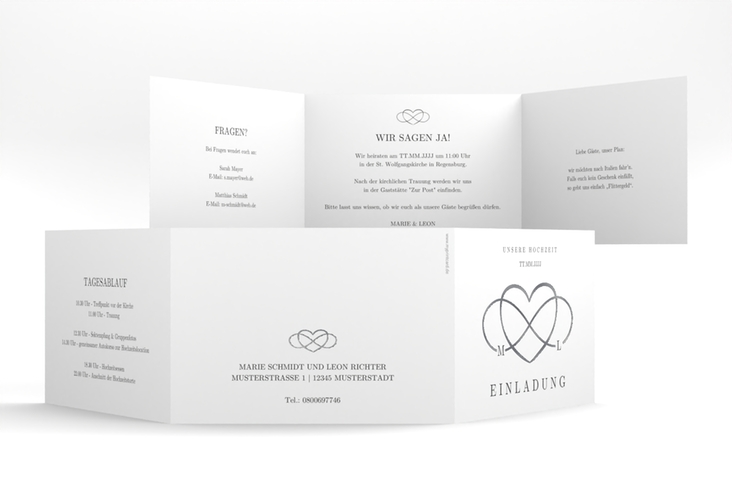 Hochzeitseinladung Infinity A6 Doppel-Klappkarte schwarz silber