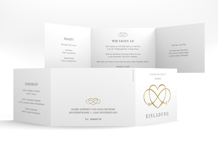 Hochzeitseinladung Infinity A6 Doppel-Klappkarte schwarz gold