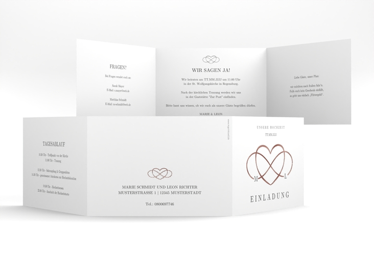 Hochzeitseinladung Infinity A6 Doppel-Klappkarte schwarz rosegold