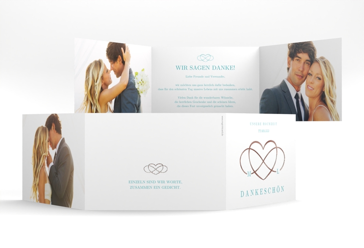 Danksagungskarte Hochzeit Infinity A6 Doppel-Klappkarte tuerkis rosegold