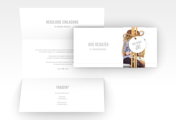 Hochzeitseinladung Memory Wickelfalzkarte + Banderole