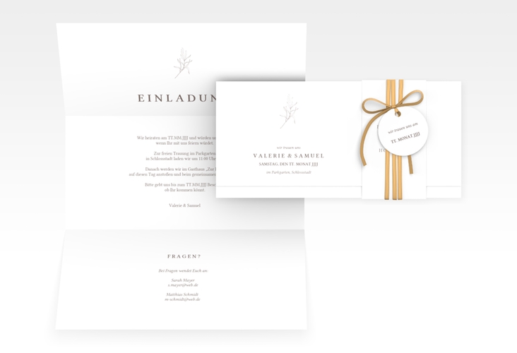 Hochzeitseinladung Ivy Wickelfalzkarte + Banderole minimalistisch mit kleiner botanischer Illustration