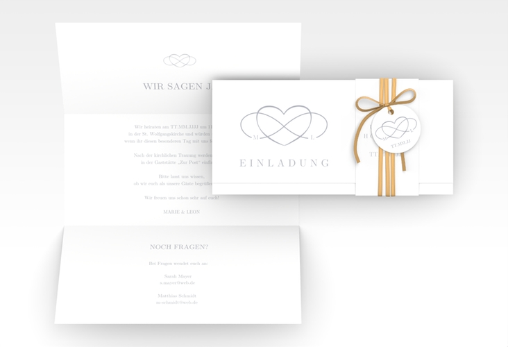 Hochzeitseinladung Infinity Wickelfalzkarte + Banderole grau