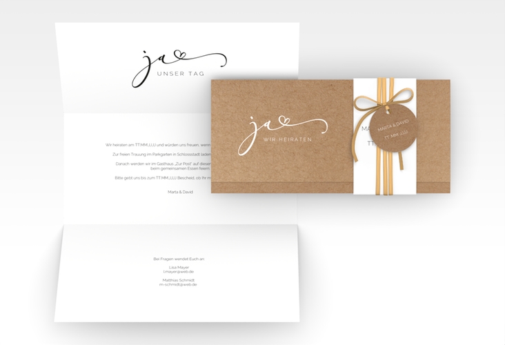 Hochzeitseinladung Jawort Wickelfalzkarte + Banderole Kraftpapier modern minimalistisch mit veredelter Aufschrift