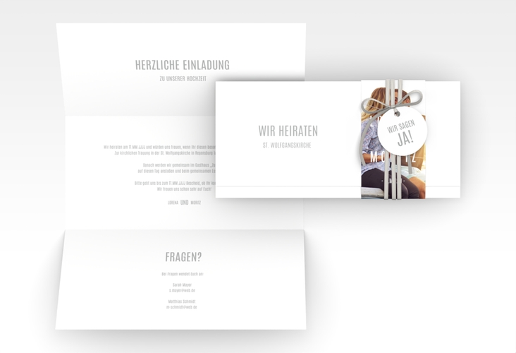 Hochzeitseinladung Memory Wickelfalzkarte + Banderole