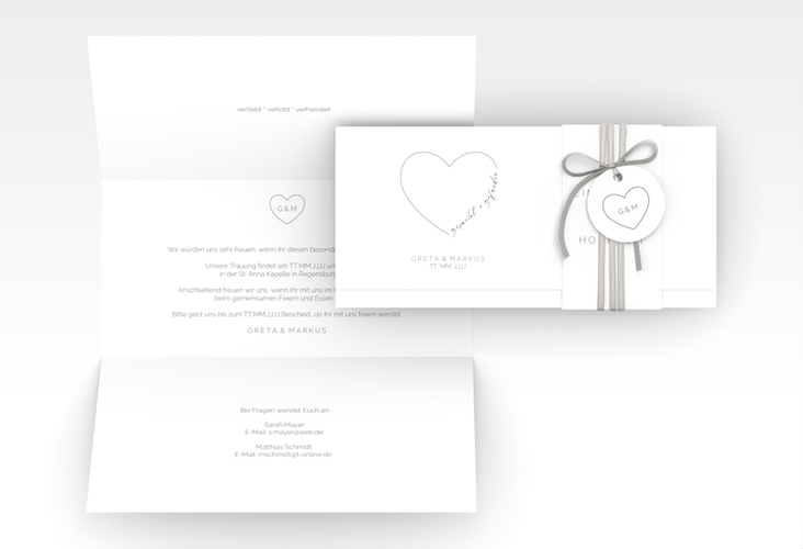 Hochzeitseinladung Lebenstraum Wickelfalzkarte + Banderole weiss