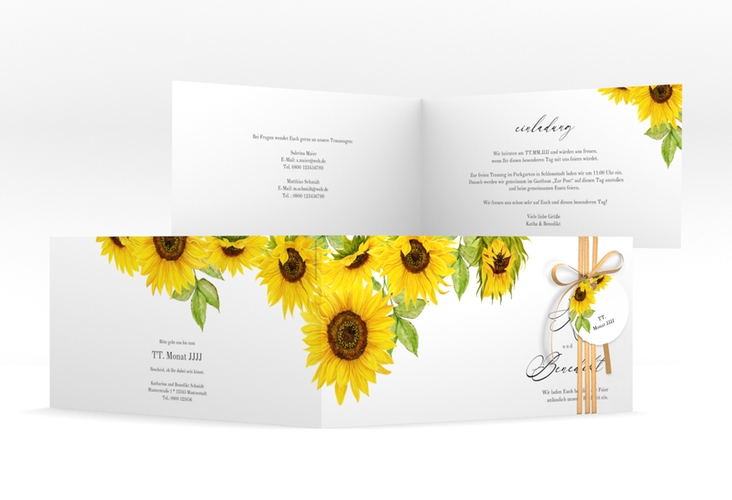 Hochzeitseinladung Sonnenblume lange Klappkarte quer weiss