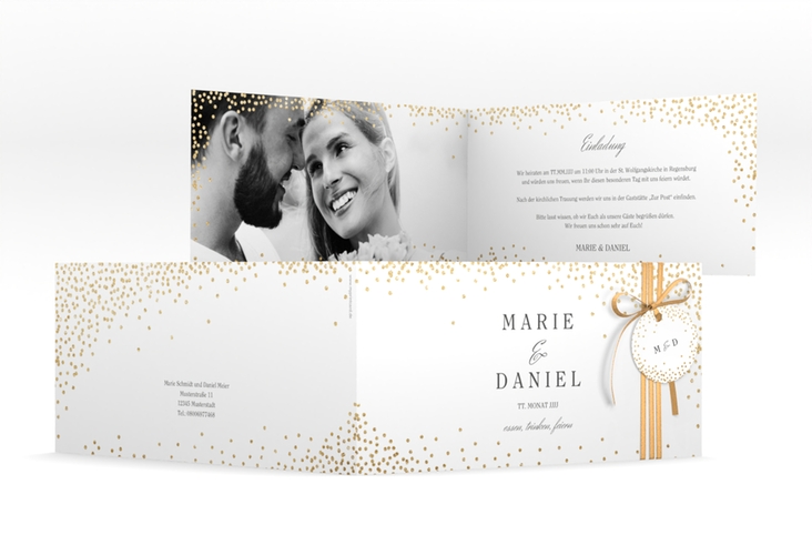 Hochzeitseinladung Glitter lange Klappkarte quer weiss hochglanz