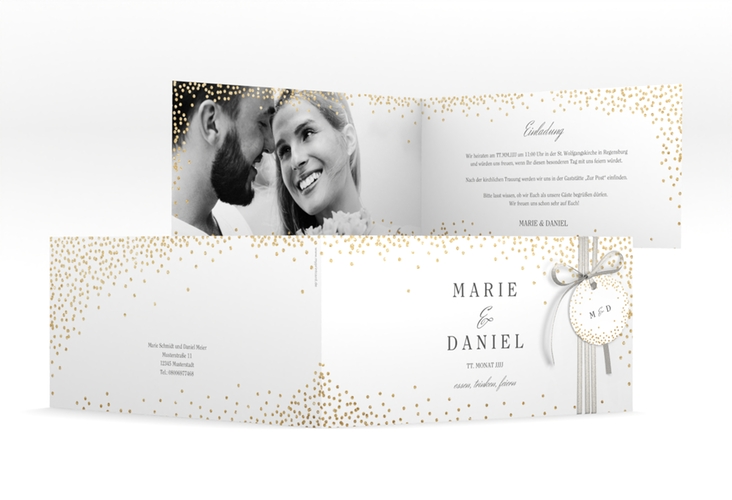 Hochzeitseinladung Glitter lange Klappkarte quer hochglanz