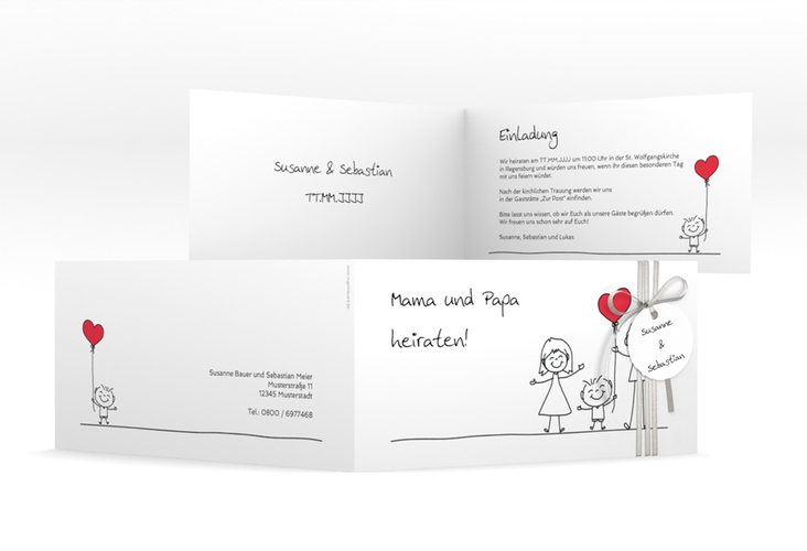 Hochzeitseinladung Family lange Klappkarte quer weiss hochglanz