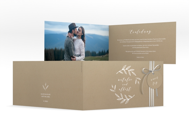 Hochzeitseinladung Naturelove lange Klappkarte quer weiss hochglanz