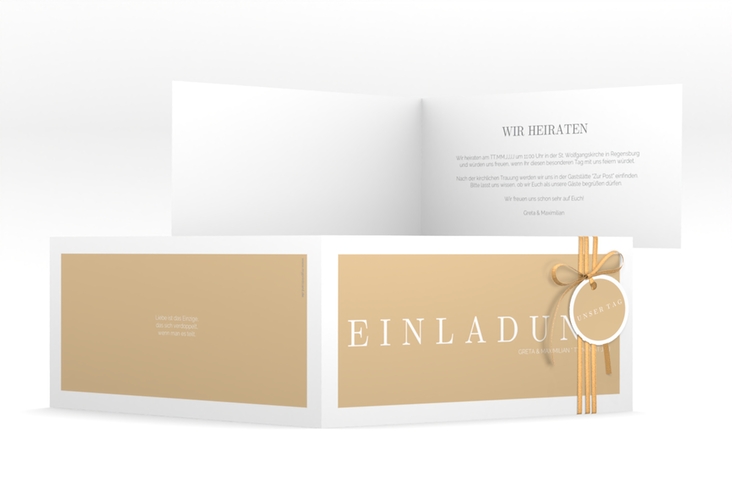 Hochzeitseinladung Simply lange Klappkarte quer beige hochglanz