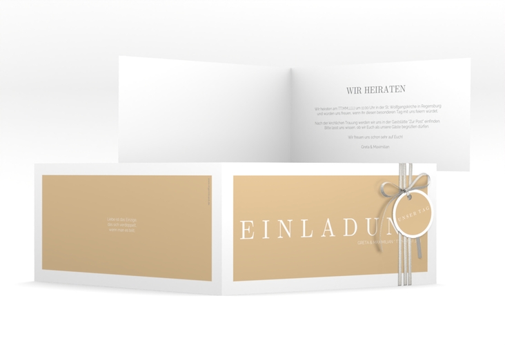 Hochzeitseinladung Simply lange Klappkarte quer beige hochglanz