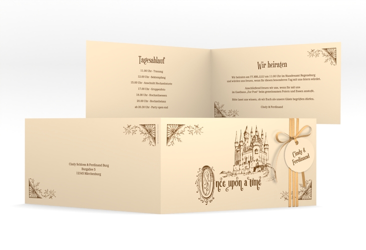 Hochzeitseinladung Storybook lange Klappkarte quer hochglanz