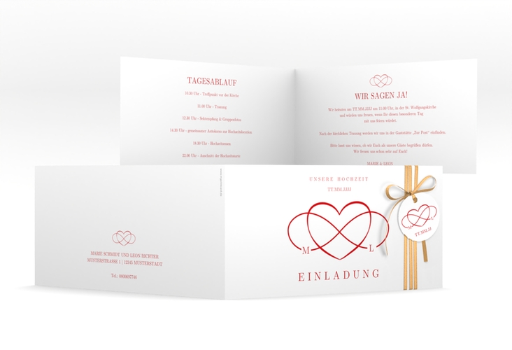 Hochzeitseinladung Infinity lange Klappkarte quer rot