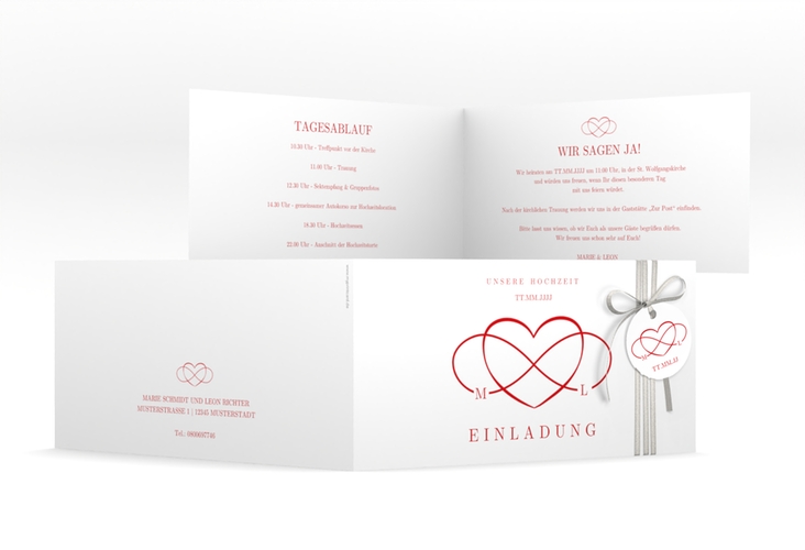 Hochzeitseinladung Infinity lange Klappkarte quer rot