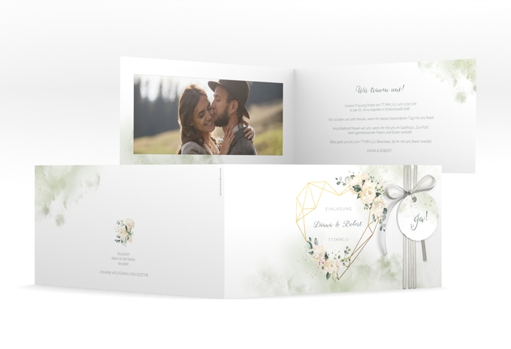 Hochzeitseinladung Adore lange Klappkarte quer gruen hochglanz