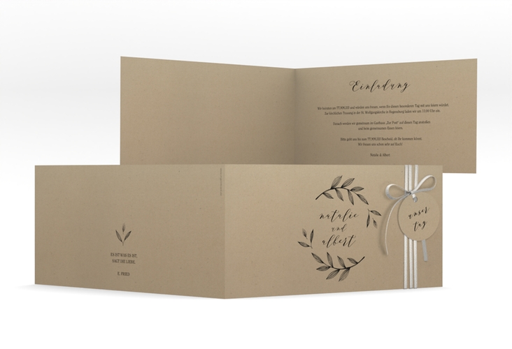 Hochzeitseinladung Naturelove lange Klappkarte quer schwarz hochglanz
