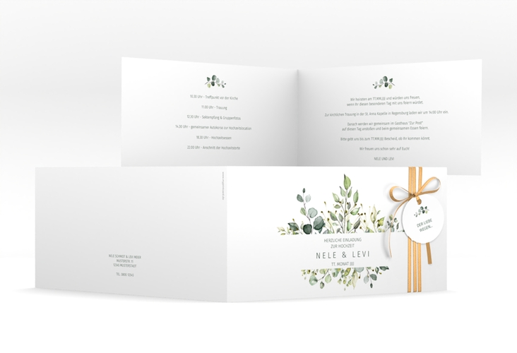 Hochzeitseinladung Enchanting lange Klappkarte quer weiss