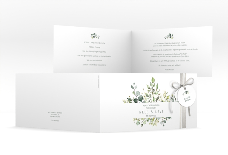 Hochzeitseinladung Enchanting lange Klappkarte quer weiss