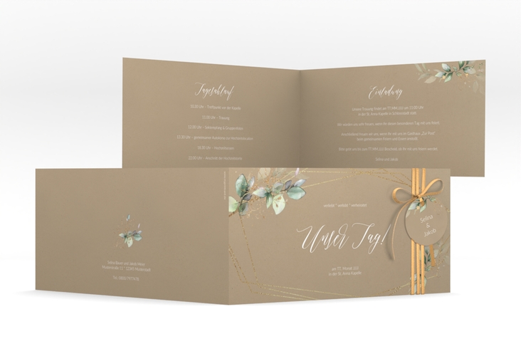 Hochzeitseinladung Greenish lange Klappkarte quer Kraftpapier hochglanz