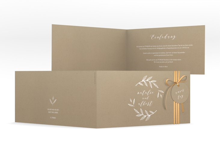 Hochzeitseinladung Naturelove lange Klappkarte quer weiss hochglanz