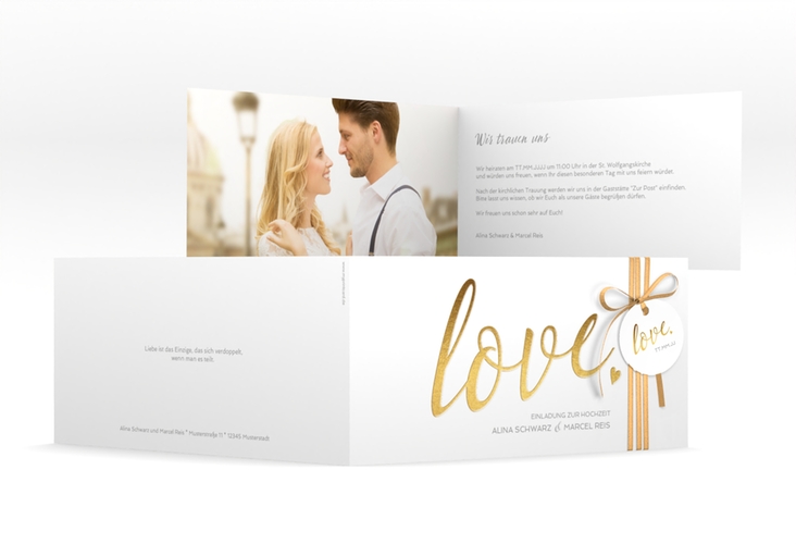 Hochzeitseinladung Glam lange Klappkarte quer weiss
