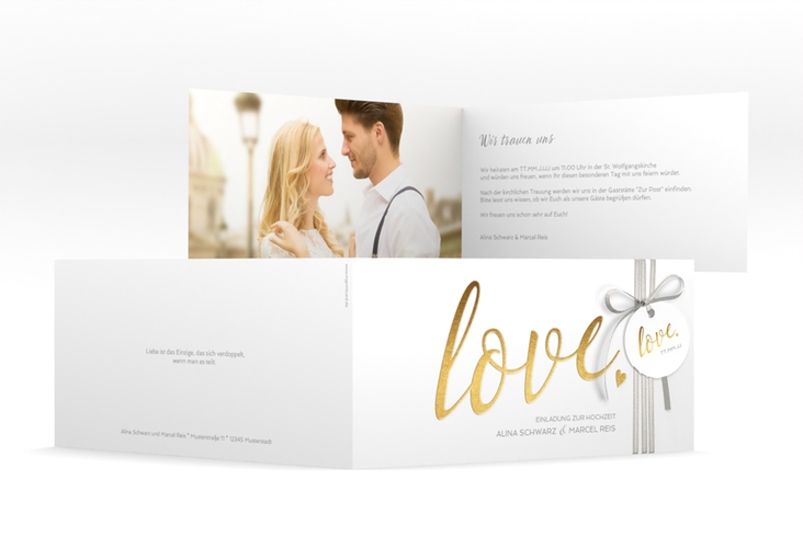 Hochzeitseinladung Glam lange Klappkarte quer weiss