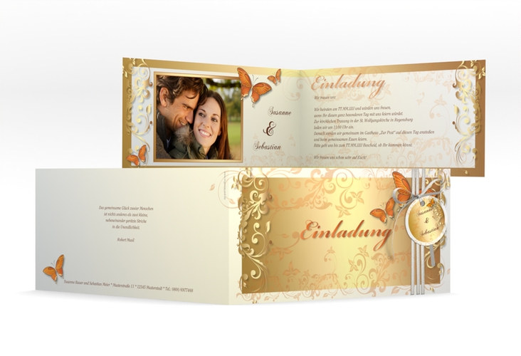 Hochzeitseinladung Toulouse lange Klappkarte quer orange