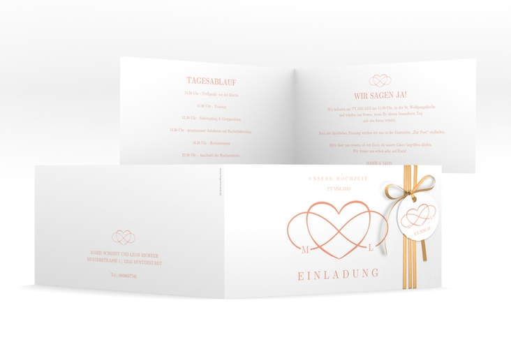 Hochzeitseinladung Infinity lange Klappkarte quer apricot