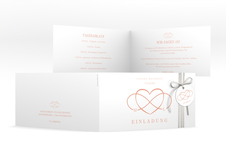 Hochzeitseinladung Infinity lange Klappkarte quer apricot