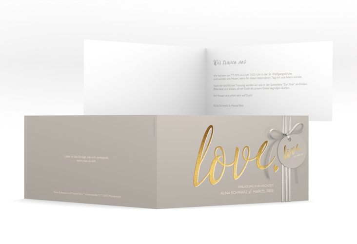Hochzeitseinladung Glam lange Klappkarte quer grau hochglanz