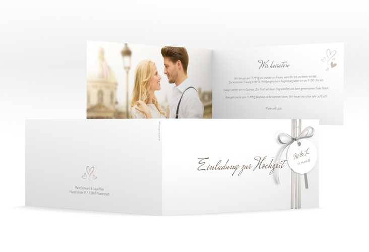 Hochzeitseinladung Purity lange Klappkarte quer weiss