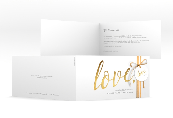 Hochzeitseinladung Glam lange Klappkarte quer weiss hochglanz