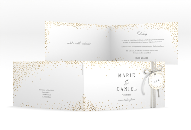 Hochzeitseinladung Glitter lange Klappkarte quer weiss hochglanz