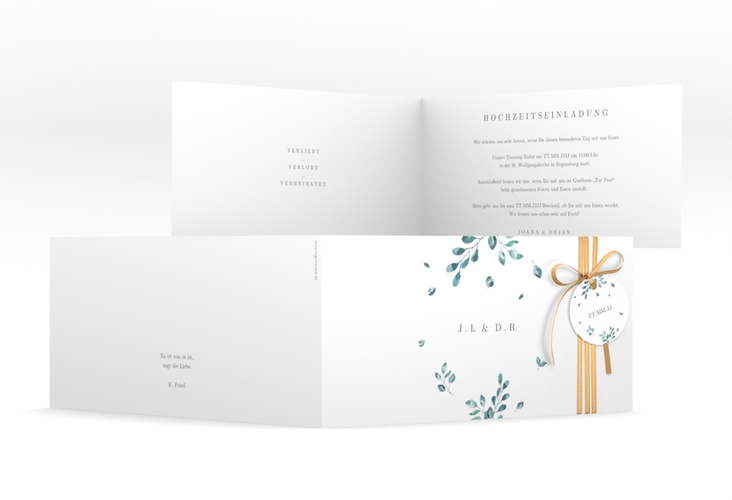 Hochzeitseinladung Precioso lange Klappkarte quer weiss