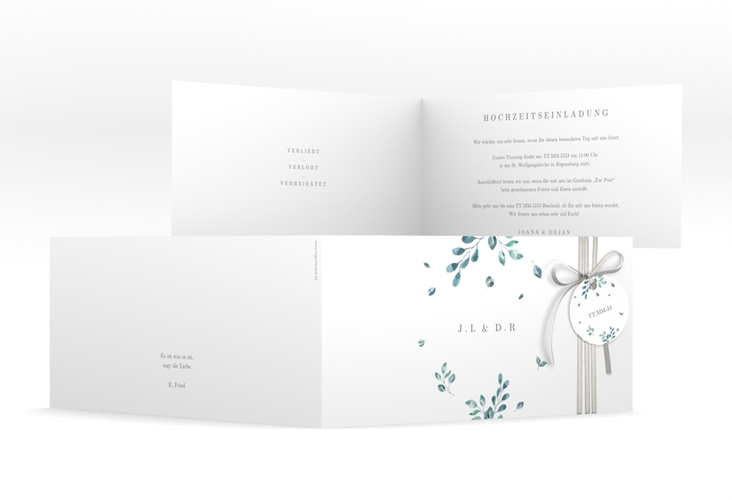 Hochzeitseinladung Precioso lange Klappkarte quer weiss