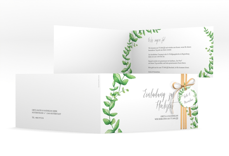 Hochzeitseinladung Botanic lange Klappkarte quer weiss hochglanz