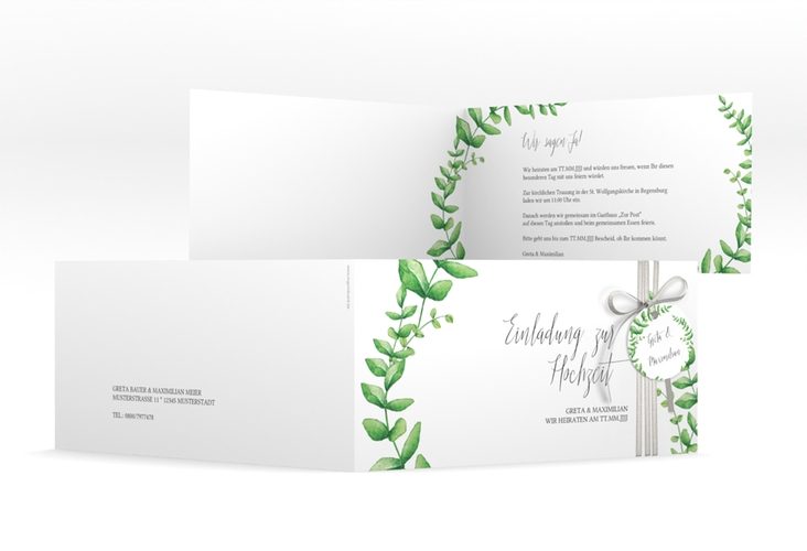 Hochzeitseinladung Botanic lange Klappkarte quer weiss hochglanz