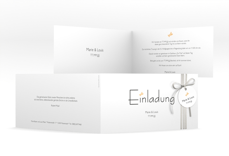 Hochzeitseinladung Twohearts lange Klappkarte quer beige