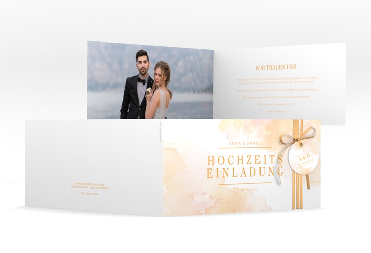 Hochzeitseinladung Blush lange Klappkarte quer