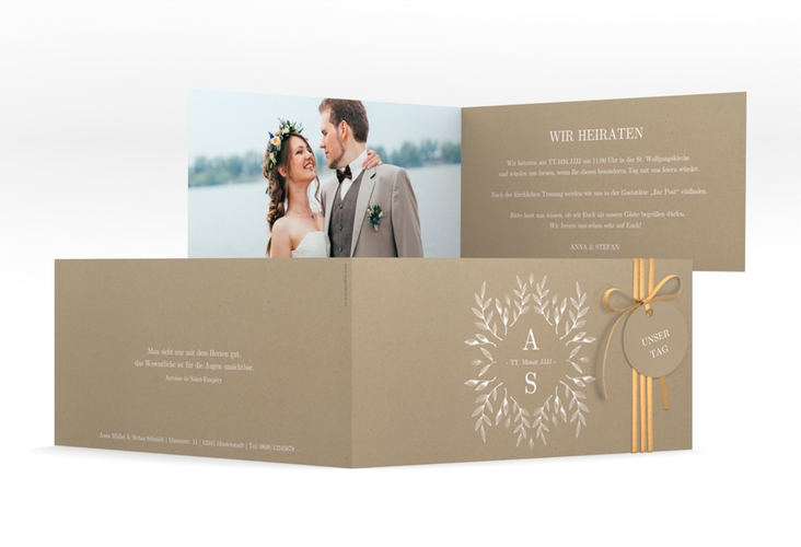 Hochzeitseinladung Blattwerk lange Klappkarte quer