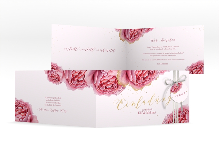 Hochzeitseinladung Cherie lange Klappkarte quer rosa