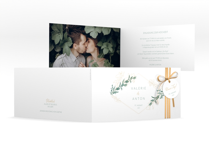 Hochzeitseinladung Verde lange Klappkarte quer weiss hochglanz