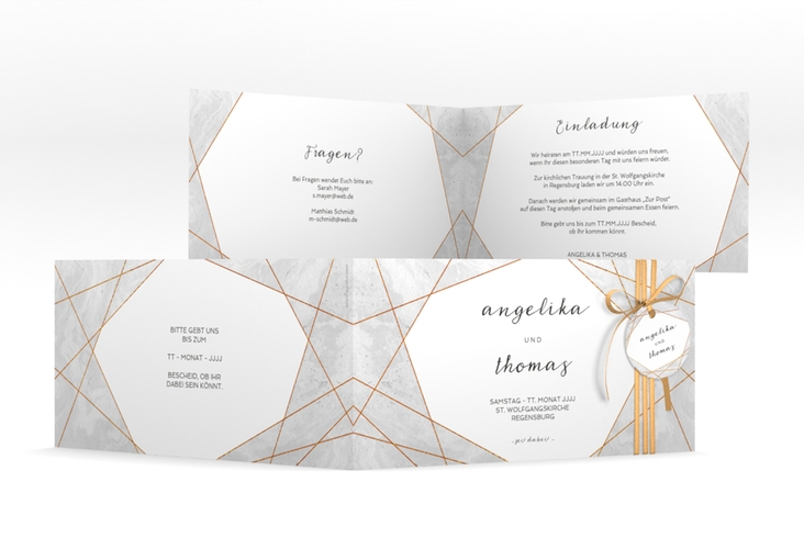 Hochzeitseinladung Asymmetry lange Klappkarte quer grau hochglanz