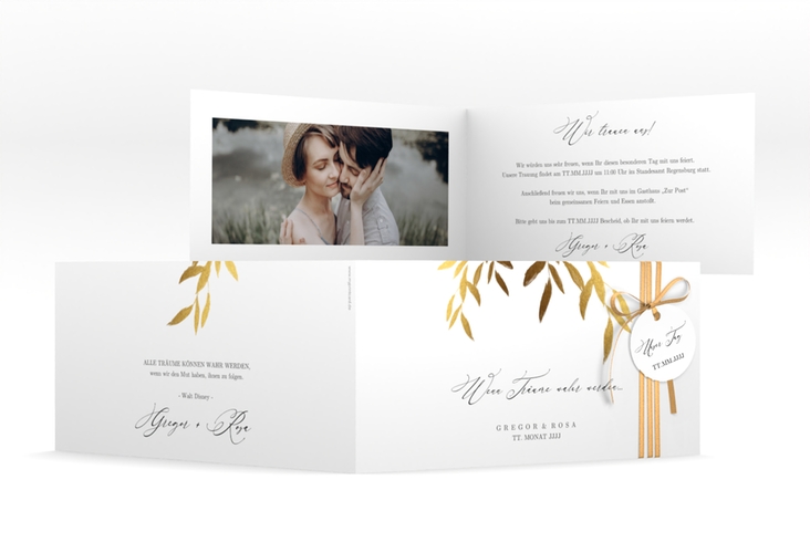 Hochzeitseinladung Demure lange Klappkarte quer weiss hochglanz