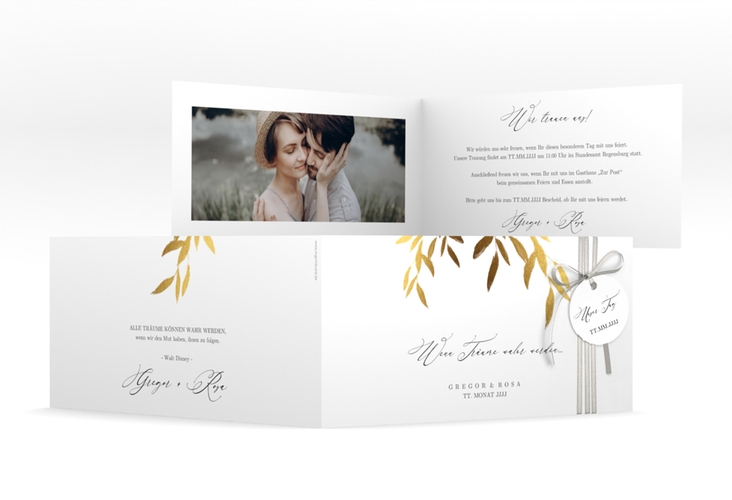 Hochzeitseinladung Demure lange Klappkarte quer weiss hochglanz