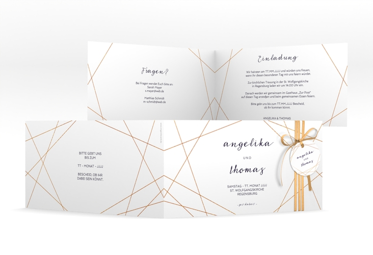 Hochzeitseinladung Asymmetry lange Klappkarte quer weiss