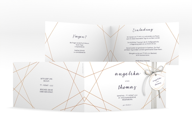 Hochzeitseinladung Asymmetry lange Klappkarte quer weiss