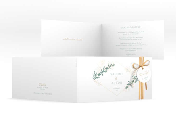 Hochzeitseinladung Verde lange Klappkarte quer weiss hochglanz